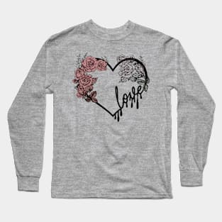 Love heart and roses dark romantic design Long Sleeve T-Shirt